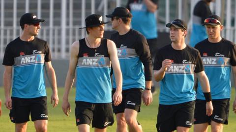 New Zealand players during a practice session in Rawalpindi