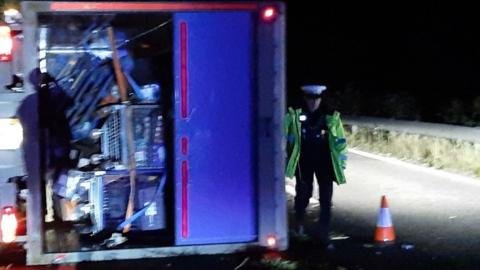 Lorry overturned on A34