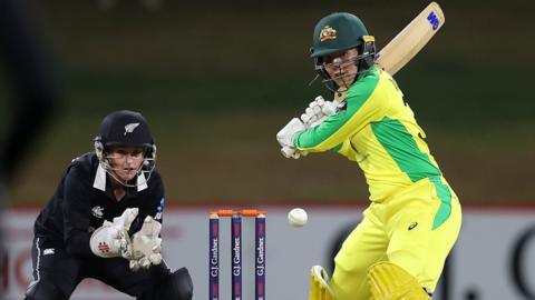 Nicola Carey hitting a shot against New Zealand