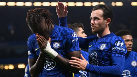 Chelsea defender Trevoh Chalobah celebrates scoring the opening goal against Juventus in the Champions League