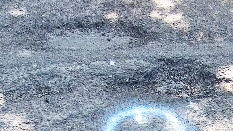 phallic image near pothole