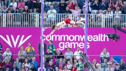 General view of the men's pole vault event during the 2022 Commonwealth Games in Birmingham