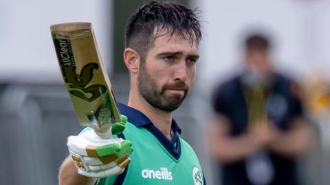 Andrew Balbirnie celebrates his century against South Africa on Tuesday