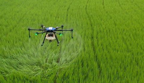 A drone seen over a farm