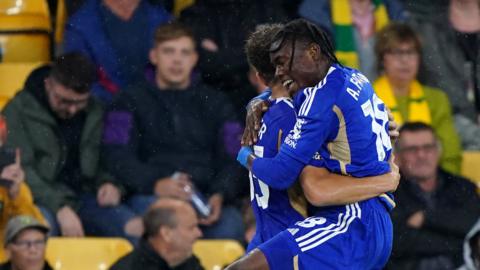 Kasey McAteer celebrates his goal for Leicester