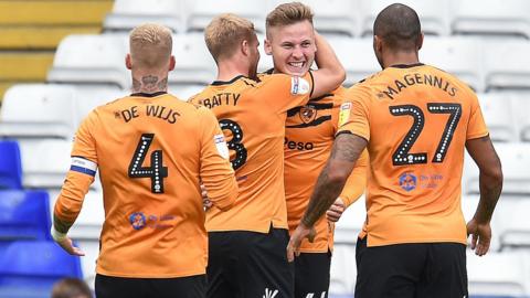 Hull celebrate James Scott's goal