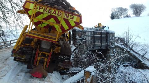 Gritter off the road at Drummuir, Moray