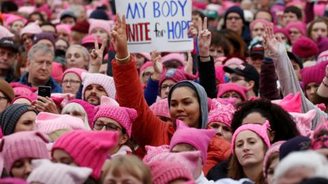 People gather for the Women"s March in Washington U.S., January 21, 2017.