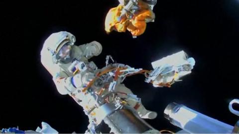 A cosmonaut on a spacewalk