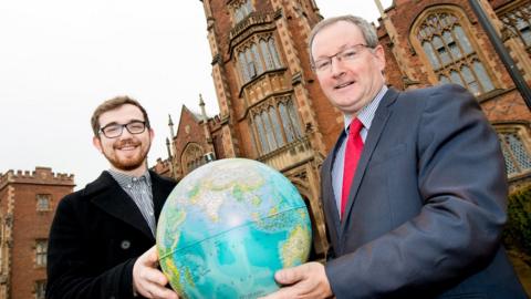 Student Union President Seán Fearon is pictured with Queen's University President and Vice-Chancellor, Professor Patrick Johnston