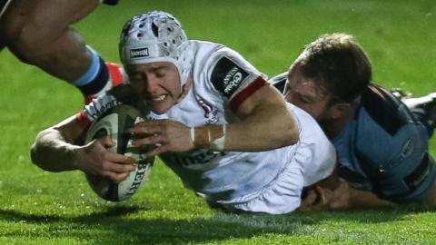 Michael Lowry dives over for an Ulster try