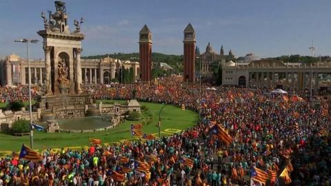 Footage shows hundreds of thousands in Barcelona for Catalonia's national day