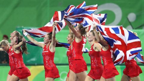 GB hockey team celebrate in Rio