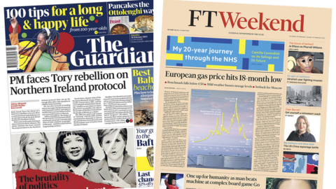 Guardian and FT Weekend front pages