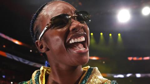 Claressa Shields cheers on leaving the ring