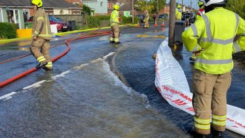 Fire crews at burst water main in braintree