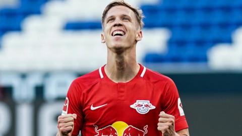 Dani Olmo celebrates scoring for RB Leipzig against Hoffenheim