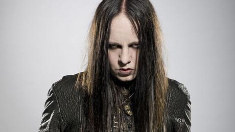 Portrait of American musician Joey Jordison, guitarist with hard rock group Murderdolls, taken on June 30, 2010