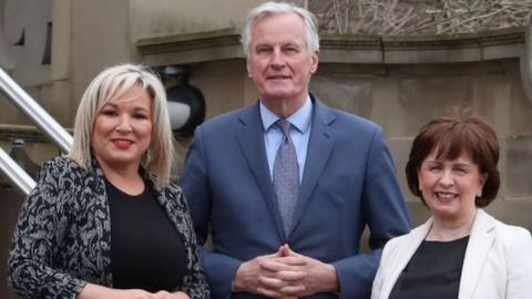 Michelle O'Neill, Michel Barnier and Diane Dodds