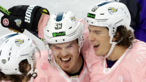 Belfast's Matthew Mcleod celebrates scoring against Glasgow