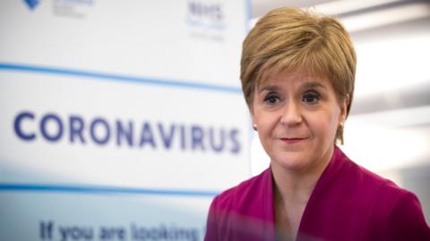 First Minister Nicola Sturgeon speaking during a visit to the NHS 24 contact centre