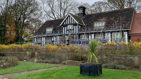 Scaffolding around the Rose Garden Cafe in Sheffield