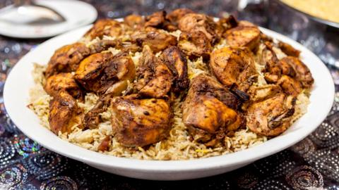 A traditional Emirati dish called chicken machboos in Dubai