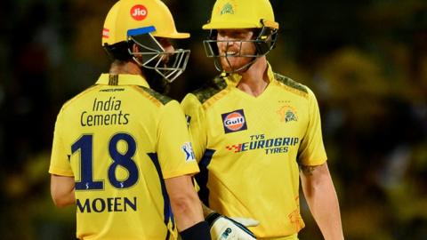 Ben Stokes speaks with England and Chennai Super Kings team-mate Moeen Ali
