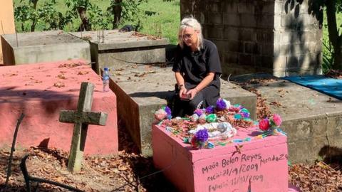 The moment Penny Farmer finds her brother Chris' grave 40 years after his murder in Guatemala.