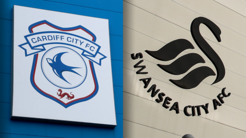 Cardiff City and Swansea City brading on the club's stadiums