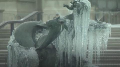 Frozen fountain in Trafalgar Square