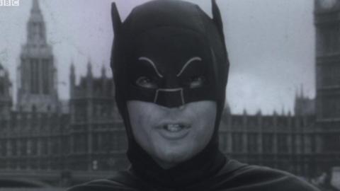 Actor Adam West as Batman in London.