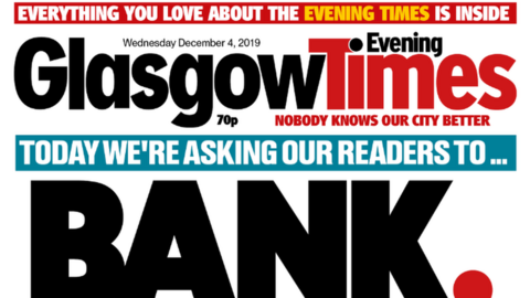 Front page of Glasgow Times newspaper