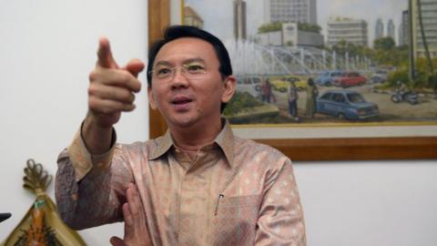 Jakarta governor Basuki Tjahaja Purnama speaking to journalists at his office in Jakarta. 14 August 2014.