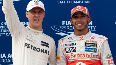 Michael Schumacher and Lewis Hamilton