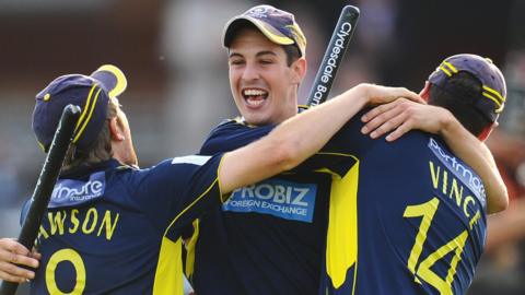 Chris Wood celebrates a Hampshire victory