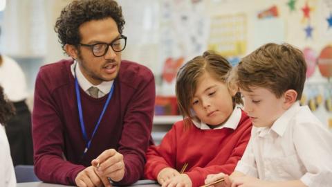 A teacher with primary school children