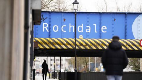 Rochdale sign on a bridge in the town