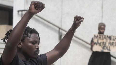 Ubunthu Arts perform during the Cape artists protest action against the National Arts Council (NAC) a