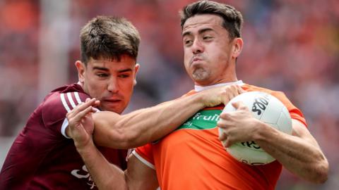 Galway's Sean Kelly battles with Armagh's Stefan Campbell in last year's thrilling All-Ireland quarter-final at Croke Park