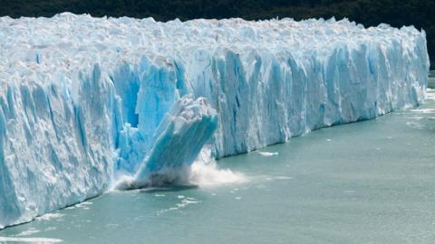 A giant piece of Ice breaks off the Perito Moreno Glacier in Patagonia, Argentina