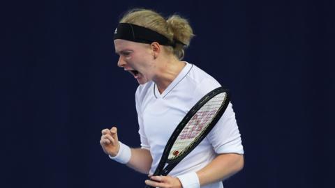 Francesca Jones celebrating after hitting a winner