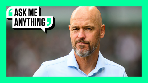 Erik ten Hag with an Ask Me Anything border around him
