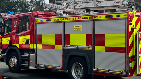 A close up of a fire engine with "Staffordshire Fire and Rescue" written across the top