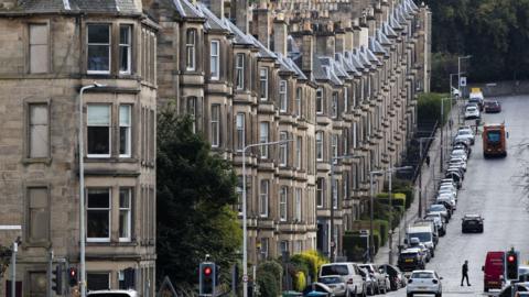 Tenement flats along Comely Bank in Edinburgh