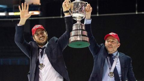 Cardiff Devils head coach Brodie Dupont and assistant coach Neil Francis.