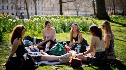 Young people in park on Easter weekend