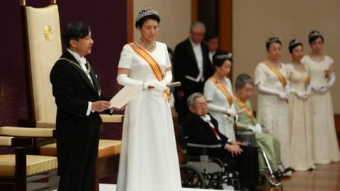 Emperor Naruhito and Empress Masako at his first speech as emperor, Tokyo (1 May 2019)