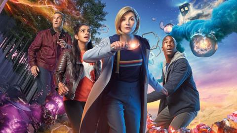 BBC handout photo of Jodie Whittaker as The Doctor with (left to right) Bradley Walsh as Graham, Mandip Gill as Yaz and Tosin Cole as Ryan from the BBC1 science fiction programme, Doctor Who.