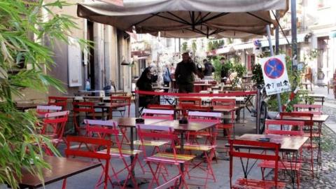 Empty chairs at the Balon, the historic flea market of Turin